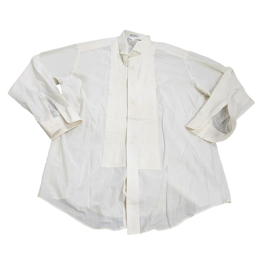 Chaplin Tuxedo Dress Shirt Mens Large White Pleated Bib Band Collar Classic